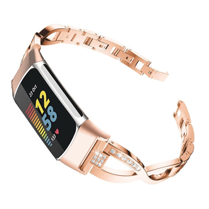 For Fitbit Charge 2 Diamond Metal Watch Band(Rose Gold) - Smart Wear by PMC Jewellery | Online Shopping South Africa | PMC Jewellery