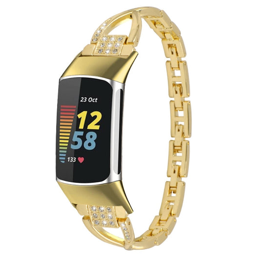 For Fitbit Charge 5 Diamond Metal Watch Band(Gold) - Smart Wear by PMC Jewellery | Online Shopping South Africa | PMC Jewellery