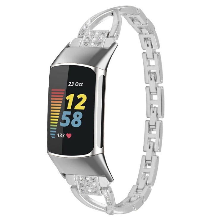 For Fitbit Charge 5 Diamond Metal Watch Band(Silver) - Smart Wear by PMC Jewellery | Online Shopping South Africa | PMC Jewellery