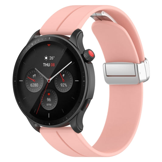 For Amazfit GTR 4 Magnetic Fold Clasp Silver Buckle Silicone Watch Band(Light Pink) -  by PMC Jewellery | Online Shopping South Africa | PMC Jewellery