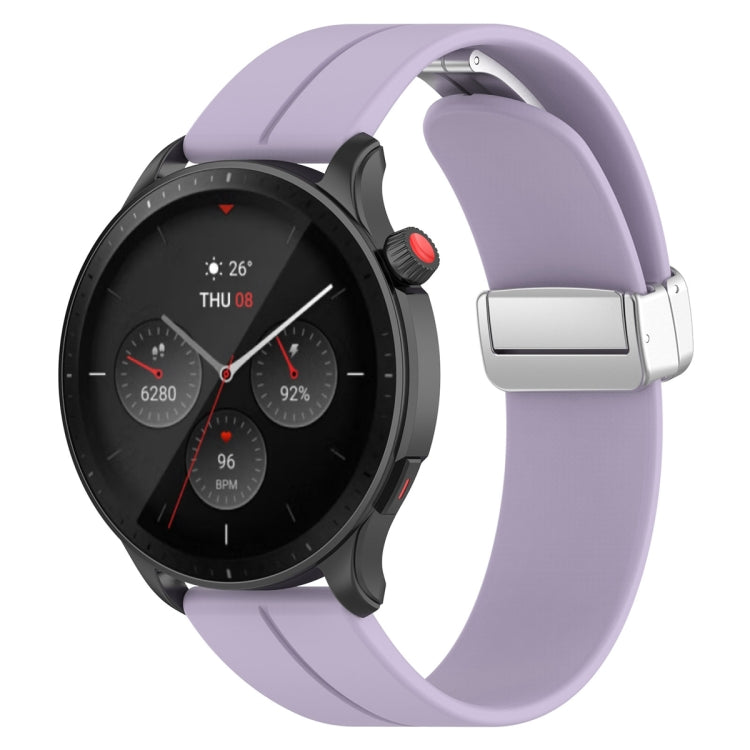 For Amazfit GTR 4 Magnetic Fold Clasp Silver Buckle Silicone Watch Band(Light Purple) - Smart Wear by PMC Jewellery | Online Shopping South Africa | PMC Jewellery