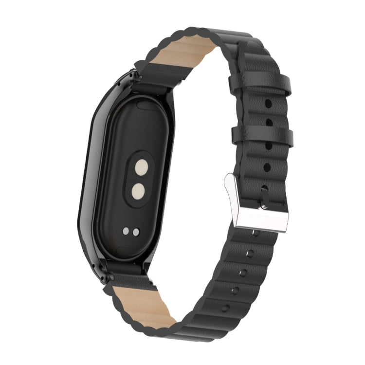 For Xiaomi Mi Band 8 Integrated Metal Case + Bamboo Leather Watch Band(Black) - Smart Wear by PMC Jewellery | Online Shopping South Africa | PMC Jewellery