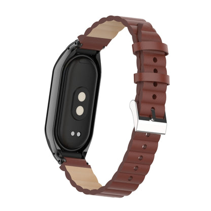 For Xiaomi Mi Band 8 Integrated Metal Case + Bamboo Leather Watch Band(Red Brown) - Smart Wear by PMC Jewellery | Online Shopping South Africa | PMC Jewellery