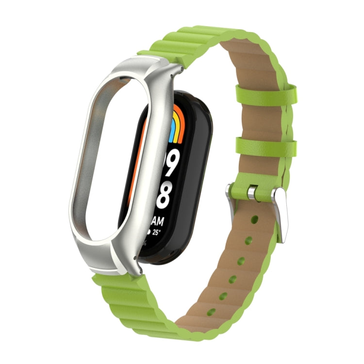 For Xiaomi Mi Band 8 Integrated Metal Case + Bamboo Leather Watch Band(Grass Green) -  by PMC Jewellery | Online Shopping South Africa | PMC Jewellery