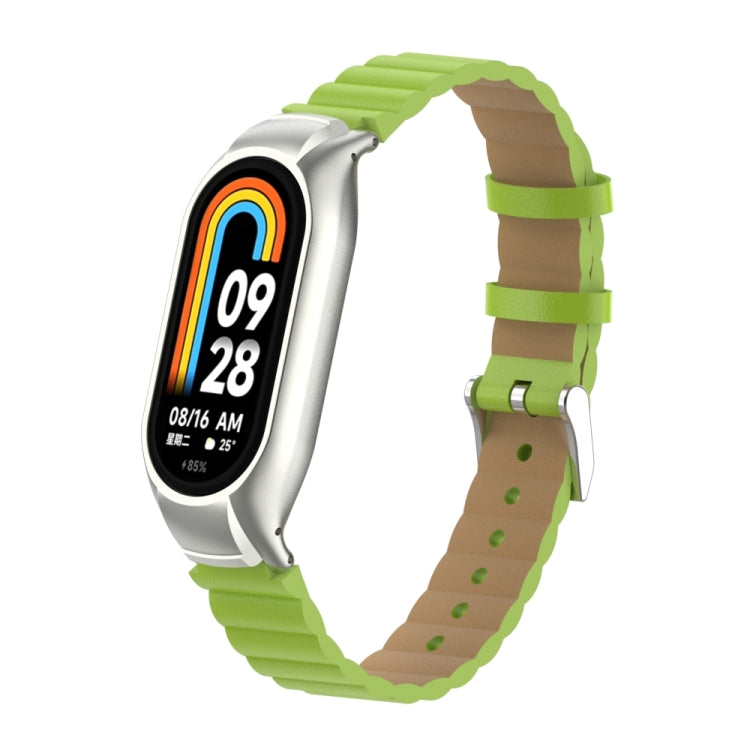 For Xiaomi Mi Band 8 Integrated Metal Case + Bamboo Leather Watch Band(Grass Green) -  by PMC Jewellery | Online Shopping South Africa | PMC Jewellery