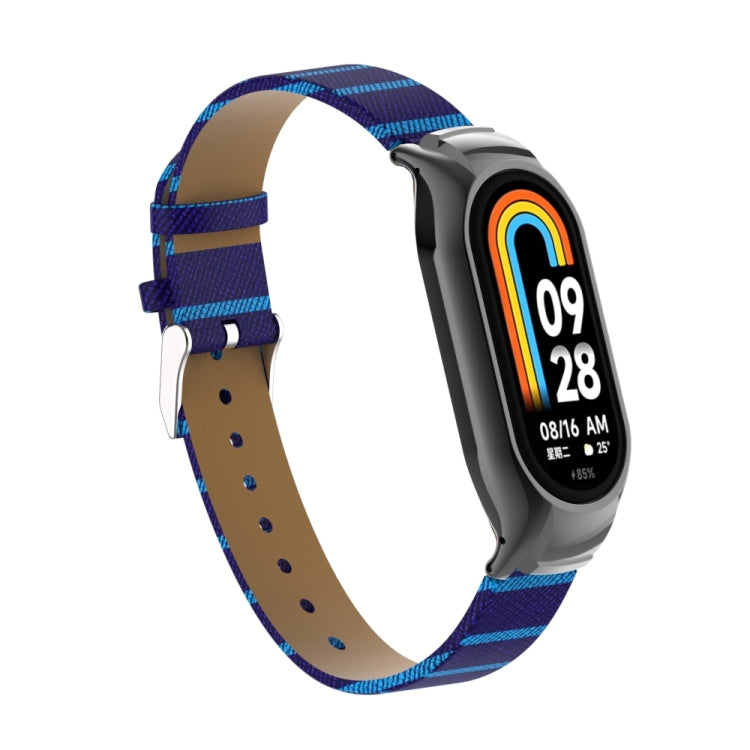 For Xiaomi Mi Band 8 Integrated Metal Case + Secondary Color Leather Watch Band(Blue) - Smart Wear by PMC Jewellery | Online Shopping South Africa | PMC Jewellery