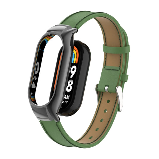 For Xiaomi Mi Band 8 Integrated Metal Case + Microfiber Sewing Leather Watch Band(Green) - Smart Wear by PMC Jewellery | Online Shopping South Africa | PMC Jewellery