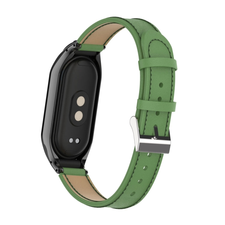 For Xiaomi Mi Band 8 Integrated Metal Case + Microfiber Sewing Leather Watch Band(Green) - Smart Wear by PMC Jewellery | Online Shopping South Africa | PMC Jewellery