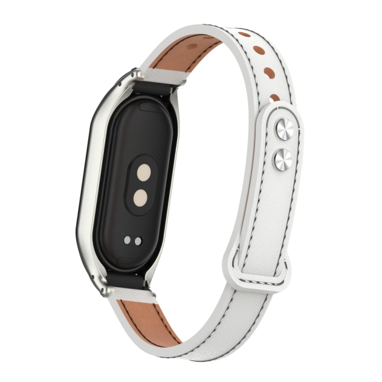 For Xiaomi Mi Band 8 Integrated Metal Case + Double Nail Microfiber Leather Watch Band(White) - Smart Wear by PMC Jewellery | Online Shopping South Africa | PMC Jewellery