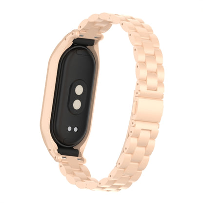 For Xiaomi Mi Band 8 Integrated Metal Case + Three-bead Watch Band(Milk Tea Color) - Smart Wear by PMC Jewellery | Online Shopping South Africa | PMC Jewellery