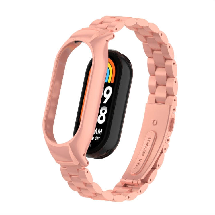 For Xiaomi Mi Band 8 Integrated Metal Case + Three-bead Watch Band(Bright Pink) - Smart Wear by PMC Jewellery | Online Shopping South Africa | PMC Jewellery