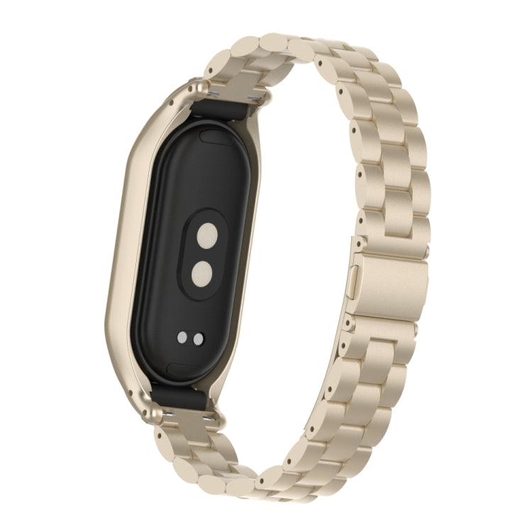 For Xiaomi Mi Band 8 Integrated Metal Case + Three-bead Watch Band(Starlight Color) - Smart Wear by PMC Jewellery | Online Shopping South Africa | PMC Jewellery