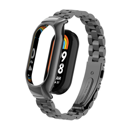 For Xiaomi Mi Band 8 Integrated Metal Case + Three-bead Watch Band(Black) - Smart Wear by PMC Jewellery | Online Shopping South Africa | PMC Jewellery