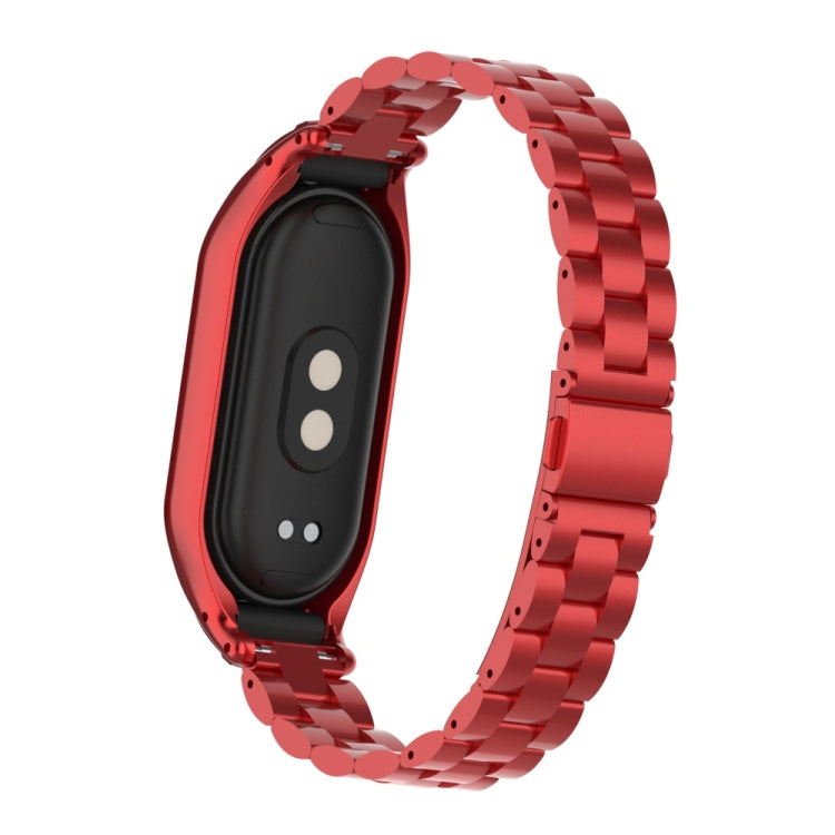 For Xiaomi Mi Band 8 Integrated Metal Case + Three-bead Watch Band(Red) - Smart Wear by PMC Jewellery | Online Shopping South Africa | PMC Jewellery