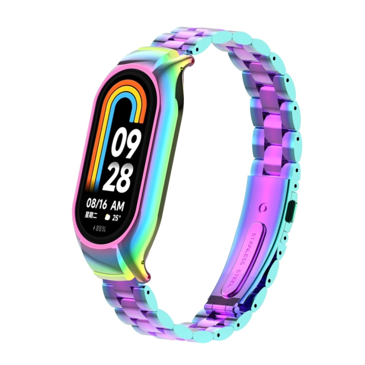 For Xiaomi Mi Band 8 Integrated Metal Case + Three-bead Watch Band(Colorful) - Smart Wear by PMC Jewellery | Online Shopping South Africa | PMC Jewellery