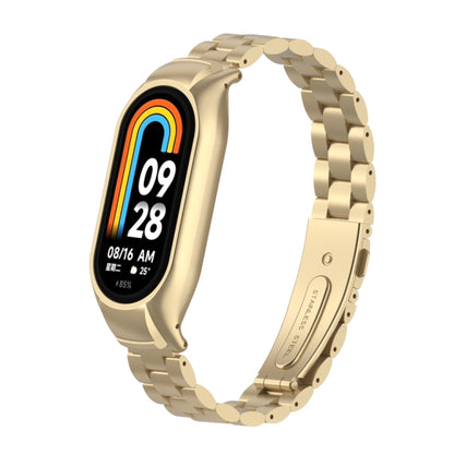 For Xiaomi Mi Band 8 Integrated Metal Case + Three-bead Watch Band(Retro Gold) - Smart Wear by PMC Jewellery | Online Shopping South Africa | PMC Jewellery