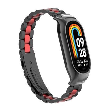 For Xiaomi Mi Band 8 Integrated Metal Case + Three-bead Watch Band(Black+Red) - Smart Wear by PMC Jewellery | Online Shopping South Africa | PMC Jewellery