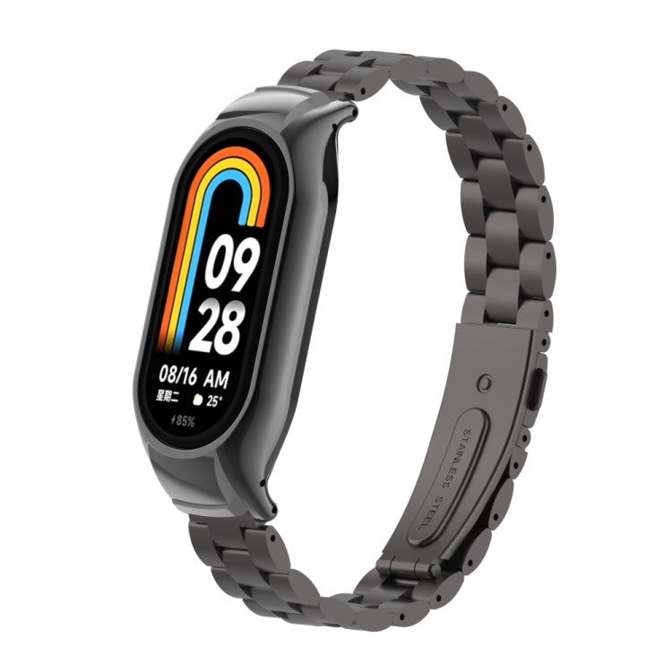 For Xiaomi Mi Band 8 Integrated Metal Case + Three-bead Watch Band(Elegant Black) - Smart Wear by PMC Jewellery | Online Shopping South Africa | PMC Jewellery