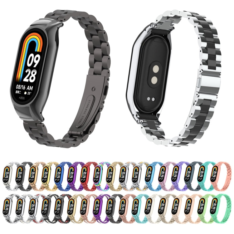 For Xiaomi Mi Band 8 Integrated Metal Case + Three-bead Watch Band(Silver+Black) - Smart Wear by PMC Jewellery | Online Shopping South Africa | PMC Jewellery
