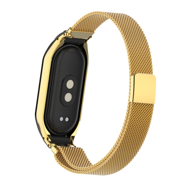 For Xiaomi Mi Band 8 Integrated Metal Case + Milanese Magnetic Watch Band(Gold) - Smart Wear by PMC Jewellery | Online Shopping South Africa | PMC Jewellery