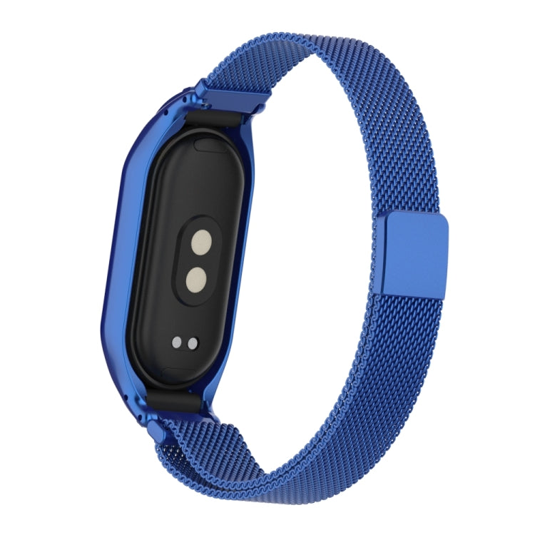 For Xiaomi Mi Band 8 Integrated Metal Case + Milanese Magnetic Watch Band(Blue) - Smart Wear by PMC Jewellery | Online Shopping South Africa | PMC Jewellery