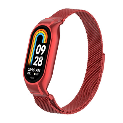 For Xiaomi Mi Band 8 Integrated Metal Case + Milanese Magnetic Watch Band(Red) - Smart Wear by PMC Jewellery | Online Shopping South Africa | PMC Jewellery