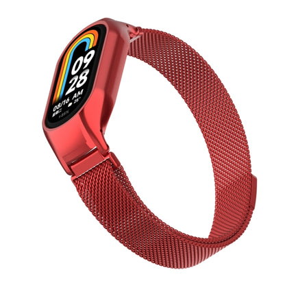 For Xiaomi Mi Band 8 Integrated Metal Case + Milanese Magnetic Watch Band(Red) - Smart Wear by PMC Jewellery | Online Shopping South Africa | PMC Jewellery