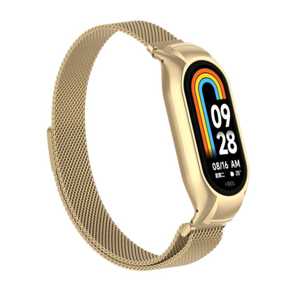 For Xiaomi Mi Band 8 Integrated Metal Case + Milanese Magnetic Watch Band(Retro Gold) - Smart Wear by PMC Jewellery | Online Shopping South Africa | PMC Jewellery