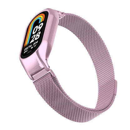 For Xiaomi Mi Band 8 Integrated Metal Case + Milanese Magnetic Watch Band(Rose Pink) - Smart Wear by PMC Jewellery | Online Shopping South Africa | PMC Jewellery