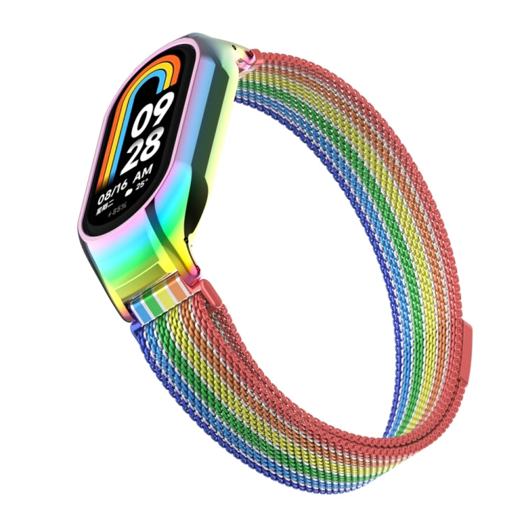 For Xiaomi Mi Band 8 Integrated Metal Case + Milanese Magnetic Watch Band(Rainbow Bars) - Smart Wear by PMC Jewellery | Online Shopping South Africa | PMC Jewellery