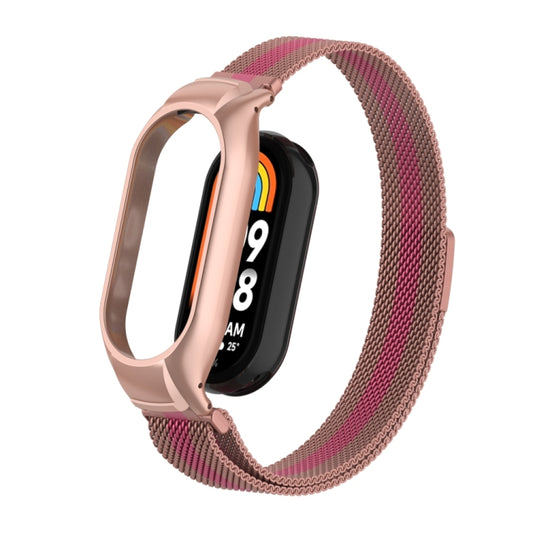 For Xiaomi Mi Band 8 Integrated Metal Case + Milanese Magnetic Watch Band(Rose+Pink) - Smart Wear by PMC Jewellery | Online Shopping South Africa | PMC Jewellery