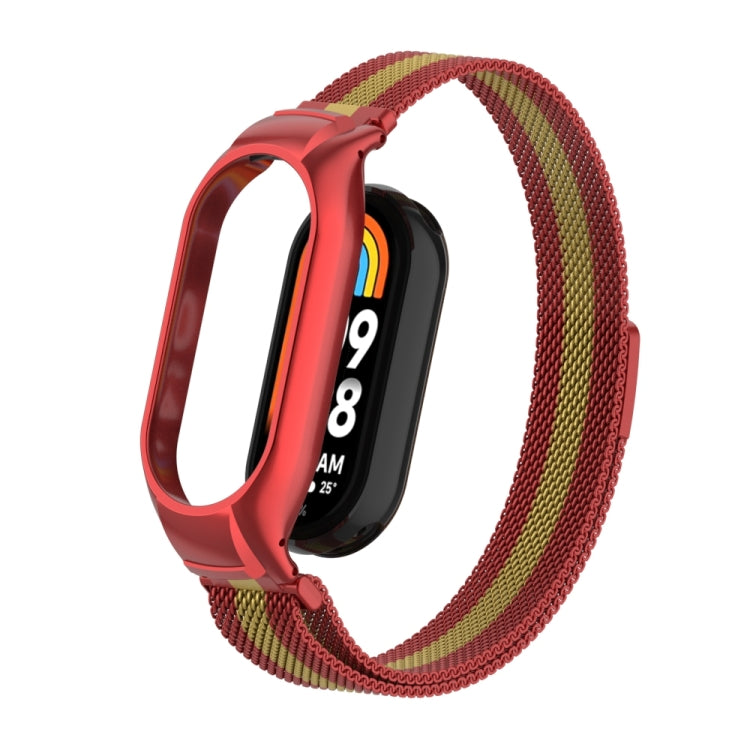 For Xiaomi Mi Band 8 Integrated Metal Case + Milanese Magnetic Watch Band(Red+Gold) - Smart Wear by PMC Jewellery | Online Shopping South Africa | PMC Jewellery