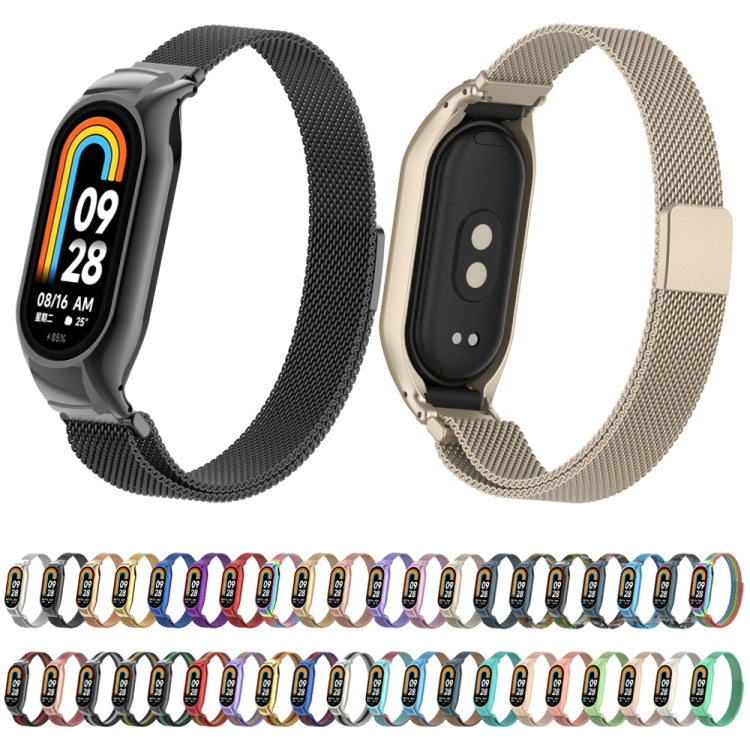For Xiaomi Mi Band 8 Integrated Metal Case + Milanese Magnetic Watch Band(Starlight Color) - Smart Wear by PMC Jewellery | Online Shopping South Africa | PMC Jewellery