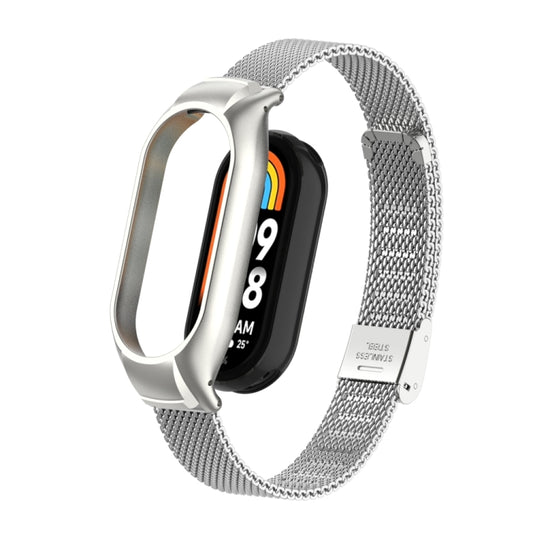 For Xiaomi Mi Band 8 Integrated Metal Case + Steel Mesh Buckle Watch Band(Silver) - Smart Wear by PMC Jewellery | Online Shopping South Africa | PMC Jewellery