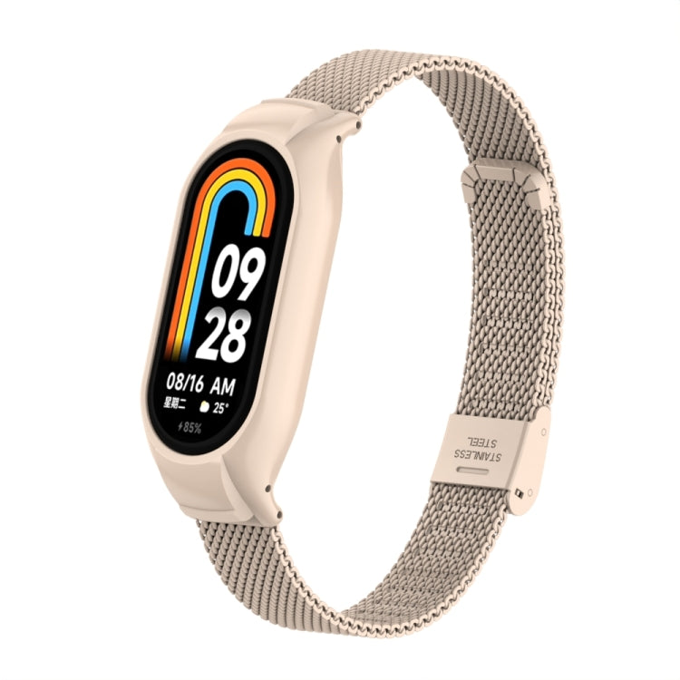 For Xiaomi Mi Band 8 Integrated Metal Case + Steel Mesh Buckle Watch Band(Lotus Pink) - Smart Wear by PMC Jewellery | Online Shopping South Africa | PMC Jewellery