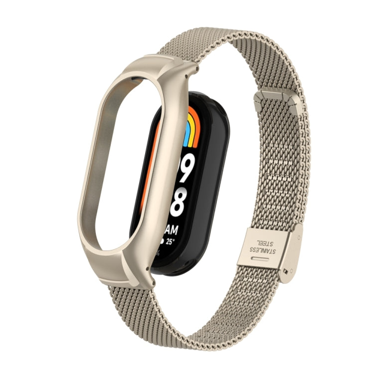 For Xiaomi Mi Band 8 Integrated Metal Case + Steel Mesh Buckle Watch Band(Starlight Color) - Smart Wear by PMC Jewellery | Online Shopping South Africa | PMC Jewellery