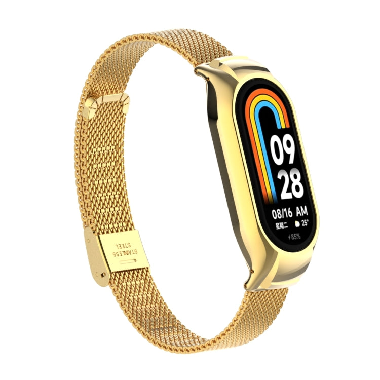 For Xiaomi Mi Band 8 Integrated Metal Case + Steel Mesh Buckle Watch Band(Gold) - Smart Wear by PMC Jewellery | Online Shopping South Africa | PMC Jewellery