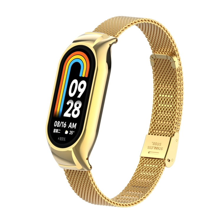 For Xiaomi Mi Band 8 Integrated Metal Case + Steel Mesh Buckle Watch Band(Gold) - Smart Wear by PMC Jewellery | Online Shopping South Africa | PMC Jewellery