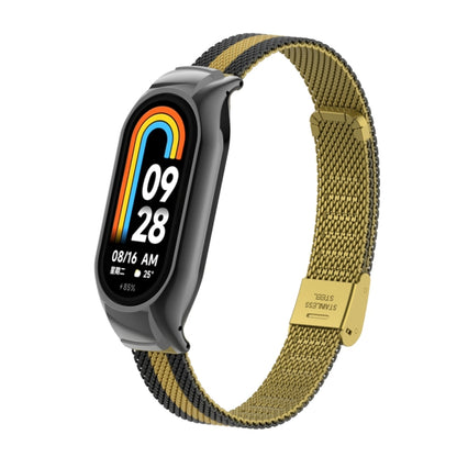 For Xiaomi Mi Band 8 Integrated Metal Case + Steel Mesh Buckle Watch Band(Black+Gold) - Smart Wear by PMC Jewellery | Online Shopping South Africa | PMC Jewellery