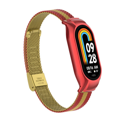 For Xiaomi Mi Band 8 Integrated Metal Case + Steel Mesh Buckle Watch Band(Red+Gold) - Smart Wear by PMC Jewellery | Online Shopping South Africa | PMC Jewellery