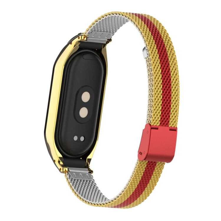 For Xiaomi Mi Band 8 Integrated Metal Case + Steel Mesh Buckle Watch Band(Gold+Red) - Smart Wear by PMC Jewellery | Online Shopping South Africa | PMC Jewellery