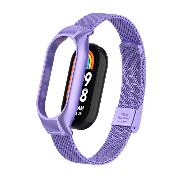 For Xiaomi Mi Band 8 Integrated Metal Case + Steel Mesh Buckle Watch Band(Hyun Purple) - Smart Wear by PMC Jewellery | Online Shopping South Africa | PMC Jewellery