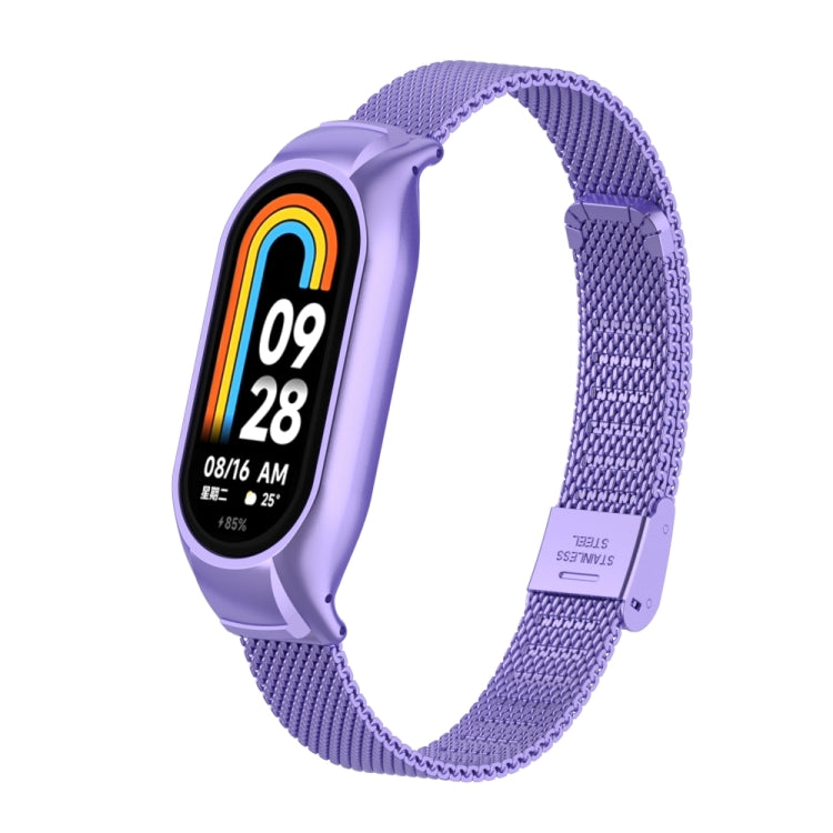 For Xiaomi Mi Band 8 Integrated Metal Case + Steel Mesh Buckle Watch Band(Hyun Purple) - Smart Wear by PMC Jewellery | Online Shopping South Africa | PMC Jewellery