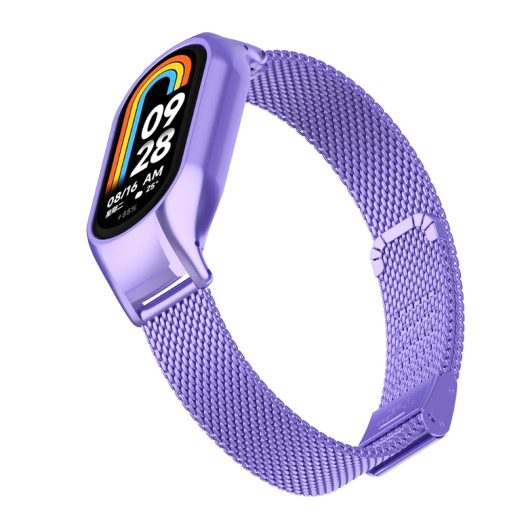 For Xiaomi Mi Band 8 Integrated Metal Case + Steel Mesh Buckle Watch Band(Hyun Purple) - Smart Wear by PMC Jewellery | Online Shopping South Africa | PMC Jewellery