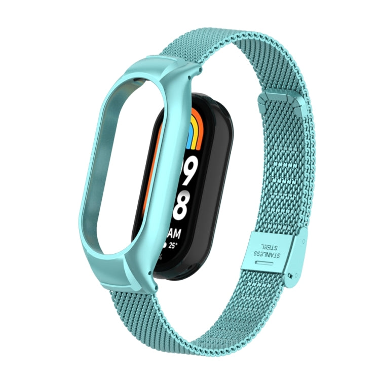 For Xiaomi Mi Band 8 Integrated Metal Case + Steel Mesh Buckle Watch Band(Cloud Blue) - Smart Wear by PMC Jewellery | Online Shopping South Africa | PMC Jewellery