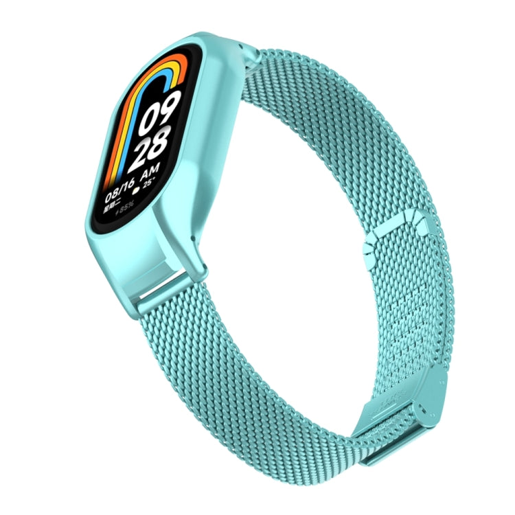 For Xiaomi Mi Band 8 Integrated Metal Case + Steel Mesh Buckle Watch Band(Cloud Blue) - Smart Wear by PMC Jewellery | Online Shopping South Africa | PMC Jewellery