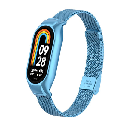 For Xiaomi Mi Band 8 Integrated Metal Case + Steel Mesh Buckle Watch Band(Sky Blue) - Smart Wear by PMC Jewellery | Online Shopping South Africa | PMC Jewellery