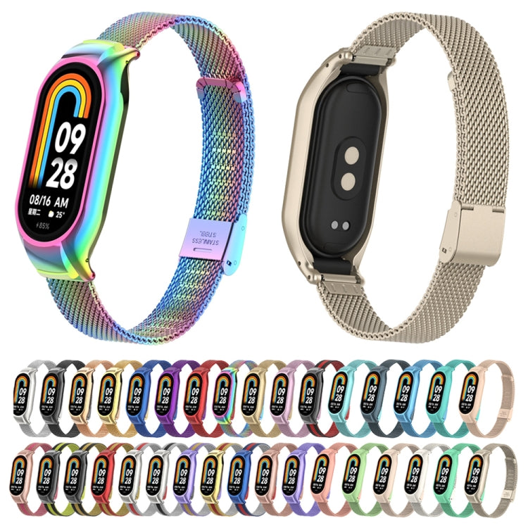 For Xiaomi Mi Band 8 Integrated Metal Case + Steel Mesh Buckle Watch Band(Purple+Gold) - Smart Wear by PMC Jewellery | Online Shopping South Africa | PMC Jewellery