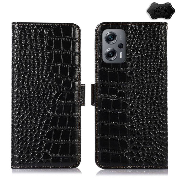 For Xiaomi Redmi Note 12 Turbo Crocodile Top Layer Cowhide Leather Phone Case(Black) - Xiaomi Cases by PMC Jewellery | Online Shopping South Africa | PMC Jewellery