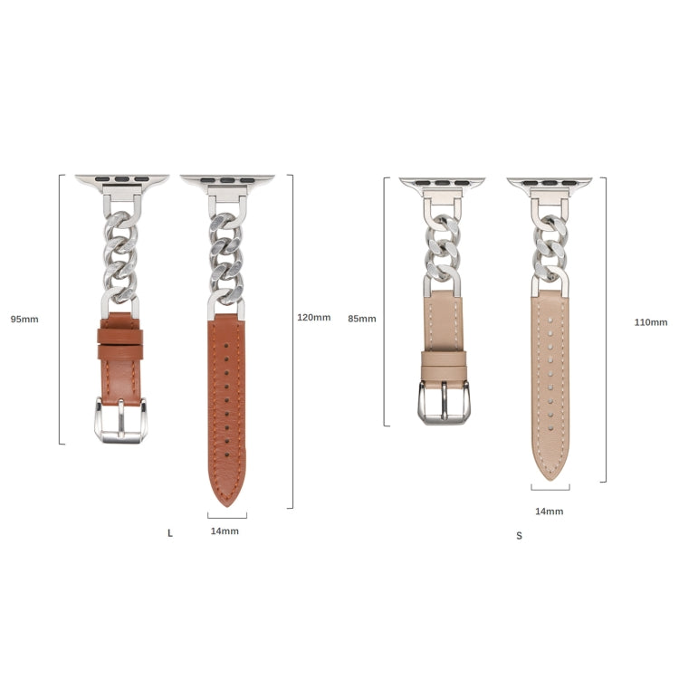Chain Genuine Leather Watch Band For Apple Watch Series 8&7 41mm / SE 2&6&SE&5&4 40mm / 3&2&1 38mm, Size:S(Grey) - Smart Wear by PMC Jewellery | Online Shopping South Africa | PMC Jewellery